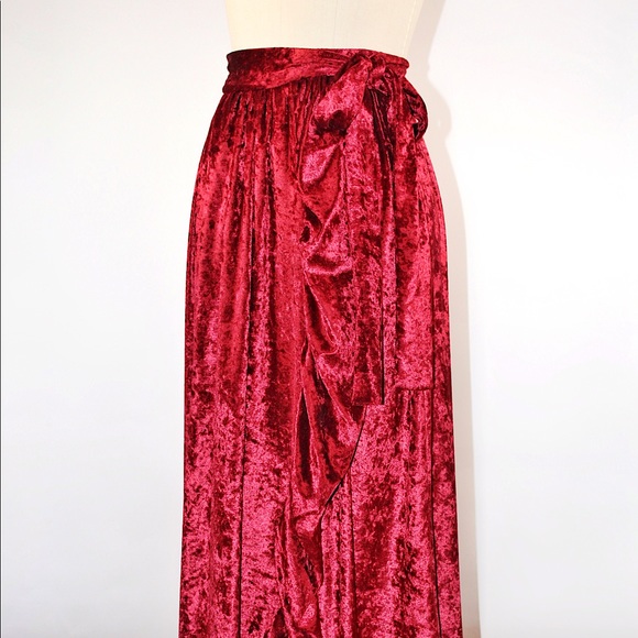Free People x Misile Burgundy Velvet Wrap Skirt - Picture 7 of 12